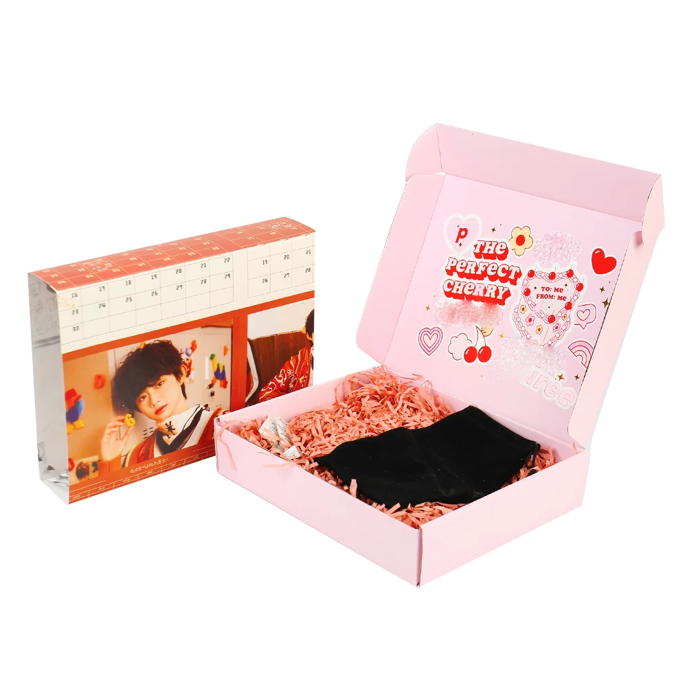 Boîte d'expédition ondulée rose personnalisable, manchon pliable blanc en carton embossé de qualité supérieure pour emballage cadeau
