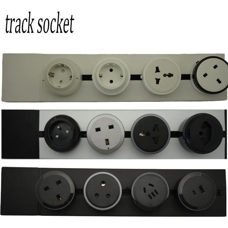 VNX Aluminum 2 Round-Pin Surface Recessed Office Wireless EU Outlet Removable Wall Mount Extension Power Concealed Track Socket