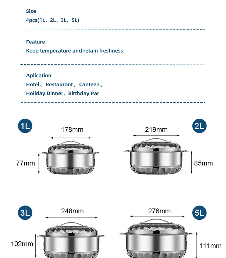 Factory Outlet 4pcs All-steel Double-deck Heat Preservation Fresh Box Food Container Pot Set