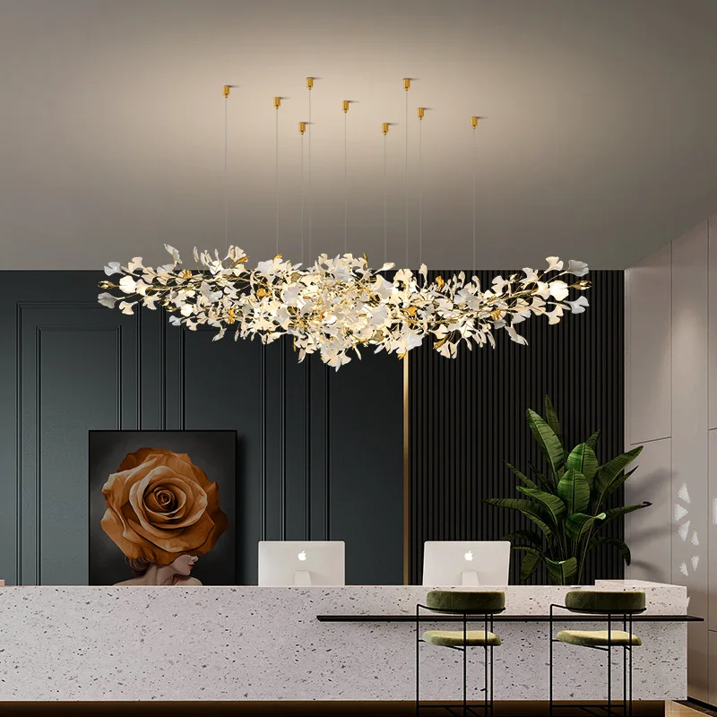 Designer Restaurant Chandelier - Artistic Ginkgo Leaves Chandelier Living Room of Villa - Hotel Lobby - Banquet Hall Chandelier