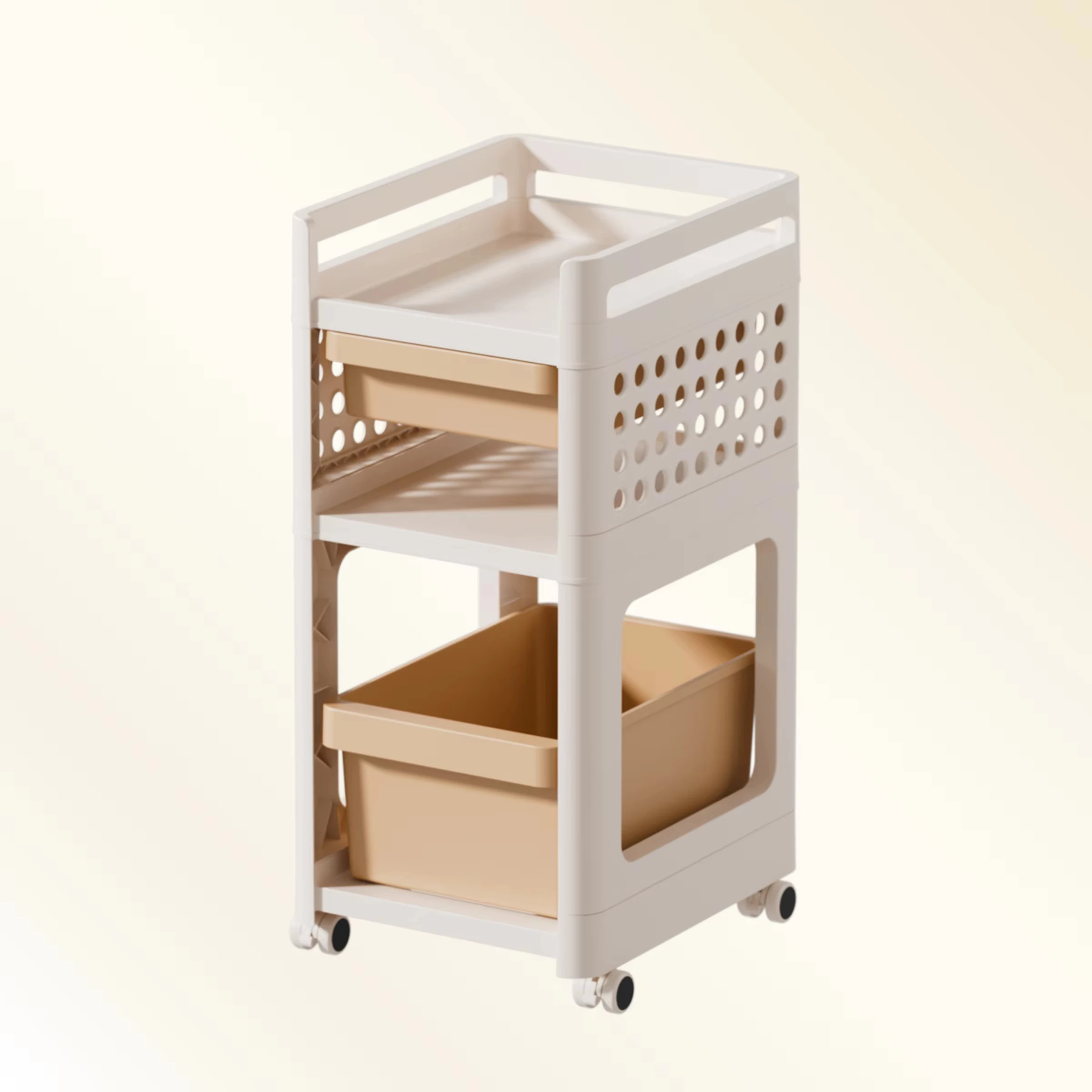 2025 Model Multifunctional Double Storage Trolley Newest Office Accessories with Drawer Plastic Material for Kitchen Living Room