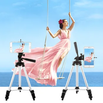 Foldable Camera Tripod Holder Stand 1/4" Screw 360 Degree Fluid Head Tripod Stabilizer Aluminum with Phone Holder product image
