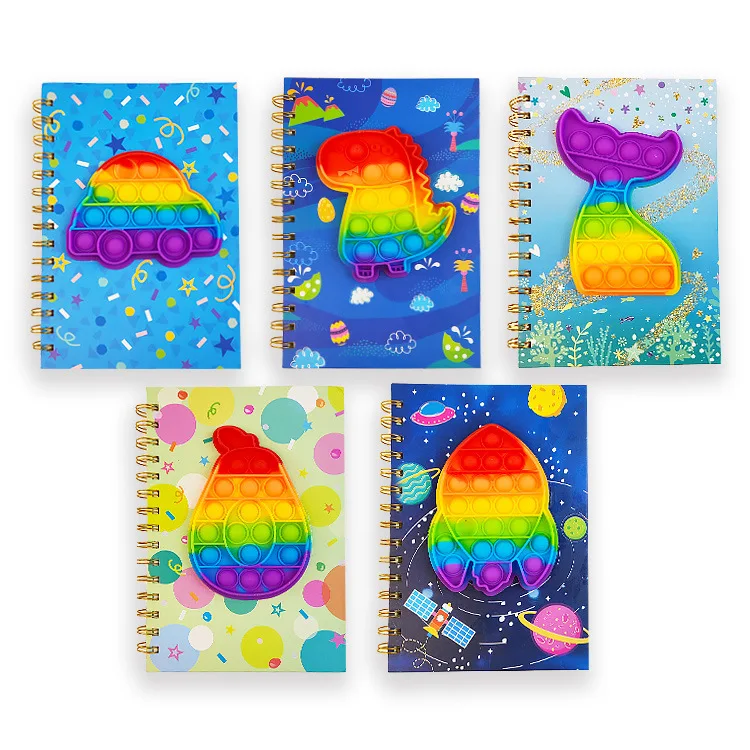 2024 Silicone Decompression PopIt Notebook Bubble Fidget Toys Stress Relief Student Novelty A5 Hardcover Spiral Notebook