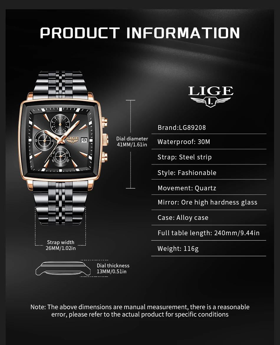 Lige Quartz Chronograph Watch For Men
