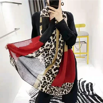 Fashion Women Autumn Scarves Wrap Pashmina Striped Geometric Long Shawl Leopard Print Cotton Scarf