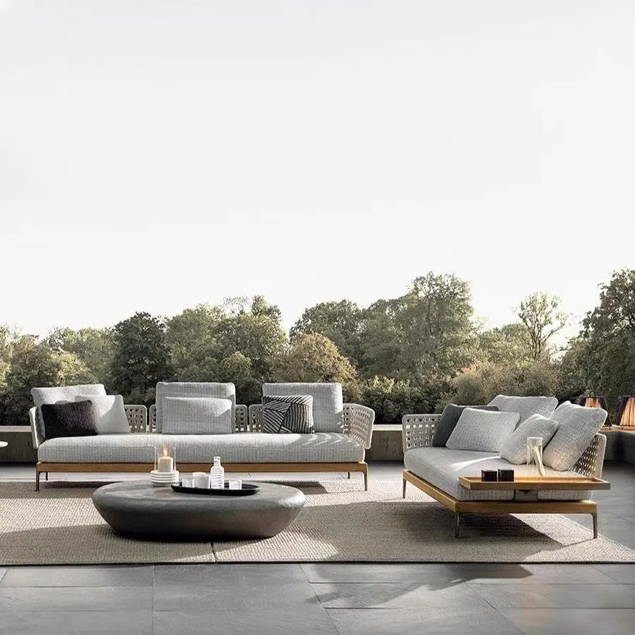 More Design Modern Style Outdoor Sofa Courtyard Hotel Villa Leisure Terrace Garden Balcony Rattan Teak Furniture Combination