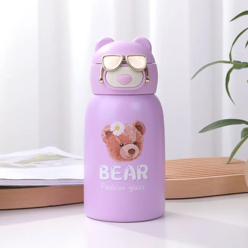 Stainless Steel Vacuum Water Bottle With Bear Pattern, Office And Household  Cartoon Insulated Water Cup, Drinkware - Temu