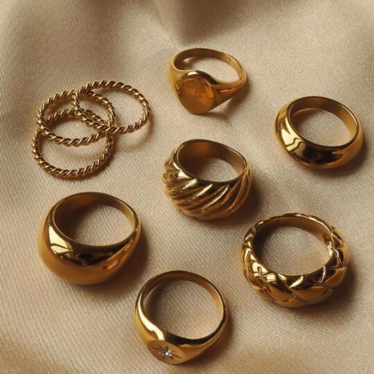 
 Минималистичные украшения, популярный дизайн, массивные кольца, ювелирные изделия, Женское кольцо из нержавеющей стали с золотым куполом  