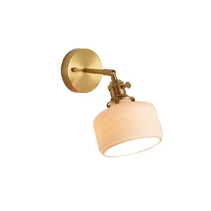 Retro Brushed Brass Sconce Wall Lights Fixture for Home E27*1 White Ceramic Shade Decorative Wall Lamps Interior Indoor Modern