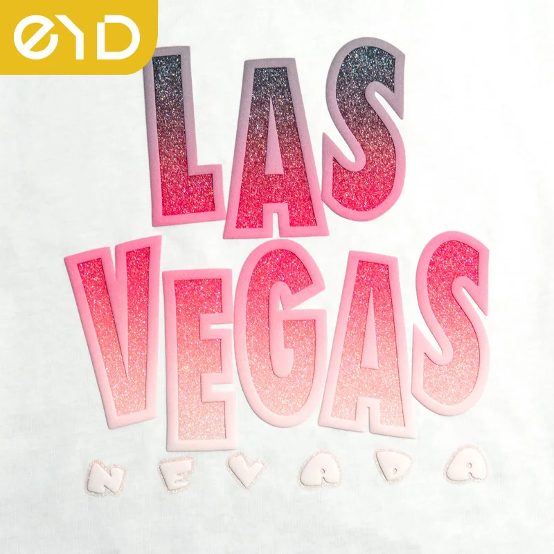 EYD Custom Rhinestone T Shirt Hoodie Logo Heat Transfer Printing Colorful 3d Vinyl Puff Print Heat Transfer