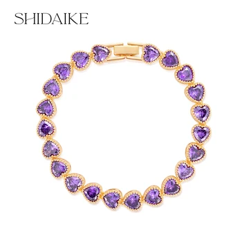 Wholesale Adjustable Blue Straight Pull Heart Bracelet Gold Plated Fashion Jewelry