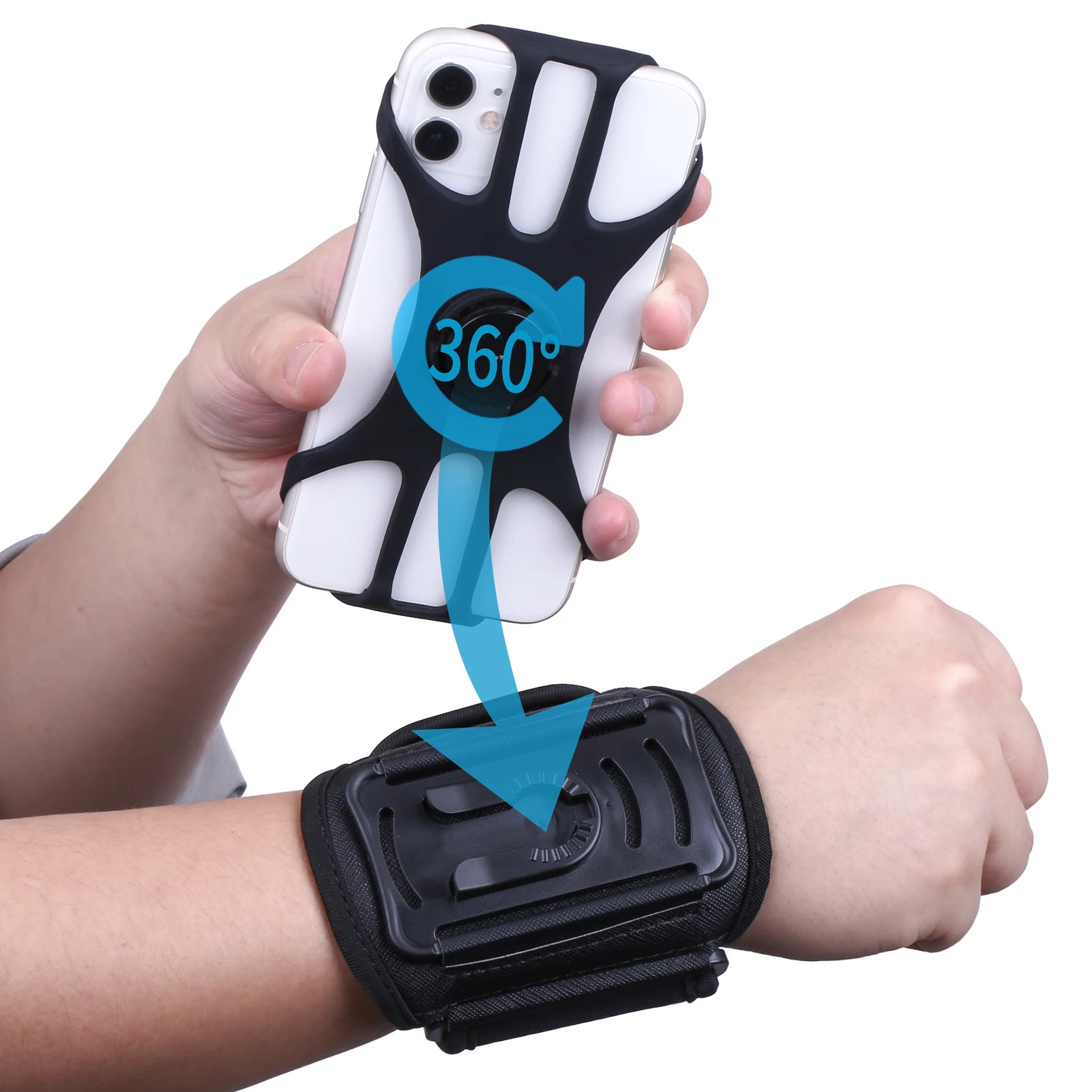 Custom Detachable Gym Sports Armband Wrist Cell Phone Pouch 360 Rotating  Phone Holder Wristband With Zipper Pocket