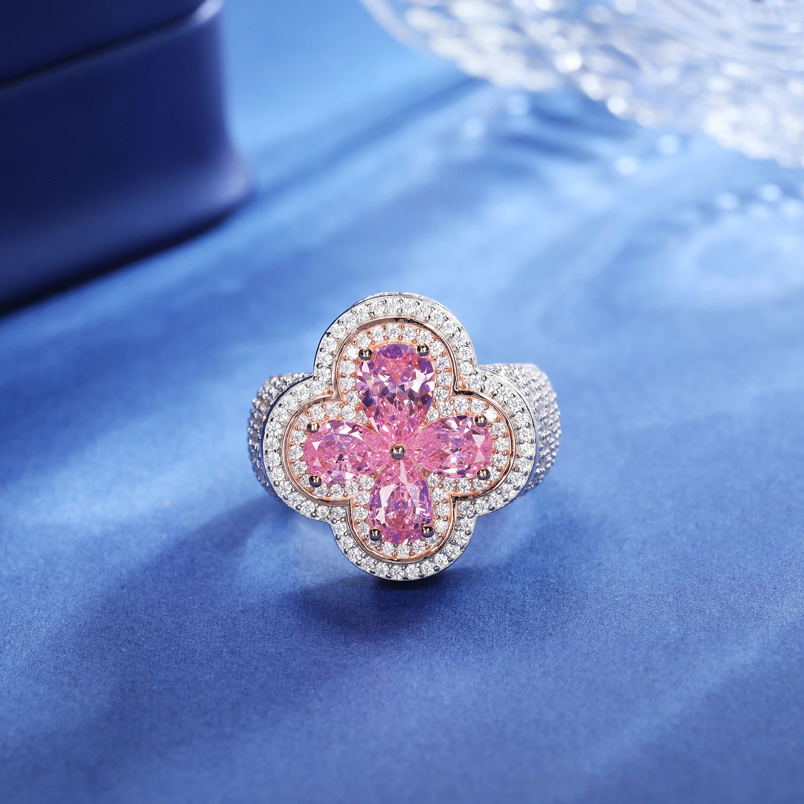 Luxury Wedding Jewelry - Couple Lucky Clover Ring 925 Sterling Silver