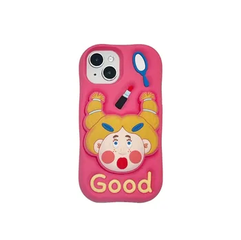 Cartoon Cute Lipstick Girl Stand Protective Shockproof Mobile Phone Accessories Cover Case For iPhone 11 12 13 14 15 Pro Max