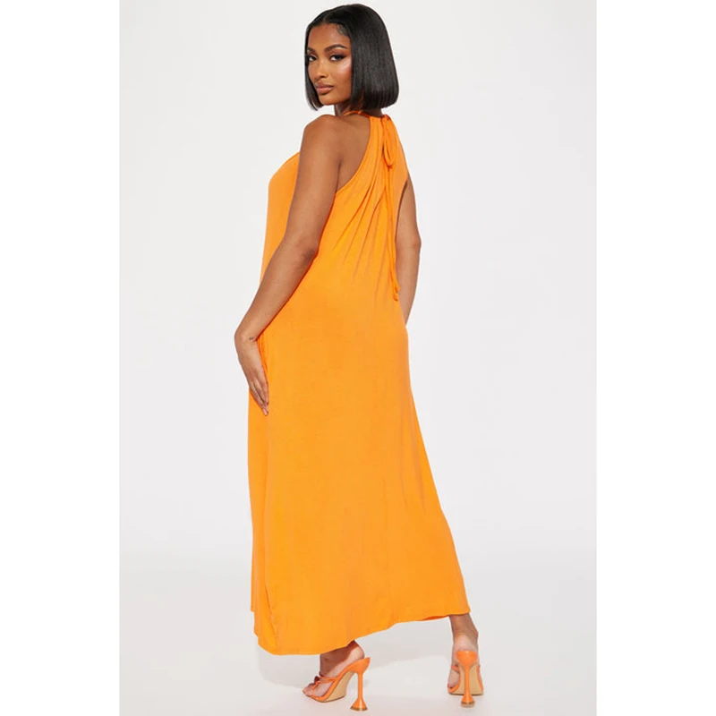 OEM Factory Custom Style Size Sleeveless Spaghetti Straps Side Pockets Tie Back High Stretch Women's Midi Length Casual Natural