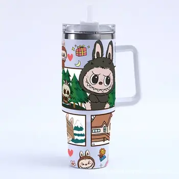 Labubu Wholesale Bulk Custom Logo 40oz H2.0 Thermal Insulated Stainless Steel Tumbler 40 oz Coffee Cup with Handle and Straw