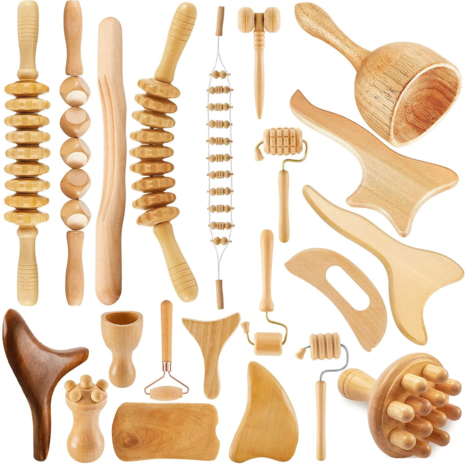 Wholesale Hot Sale Wood Therapy Massage Tools Body Guasha Set Handheld Wooden Massage Roller Wood Therapy Massage Set