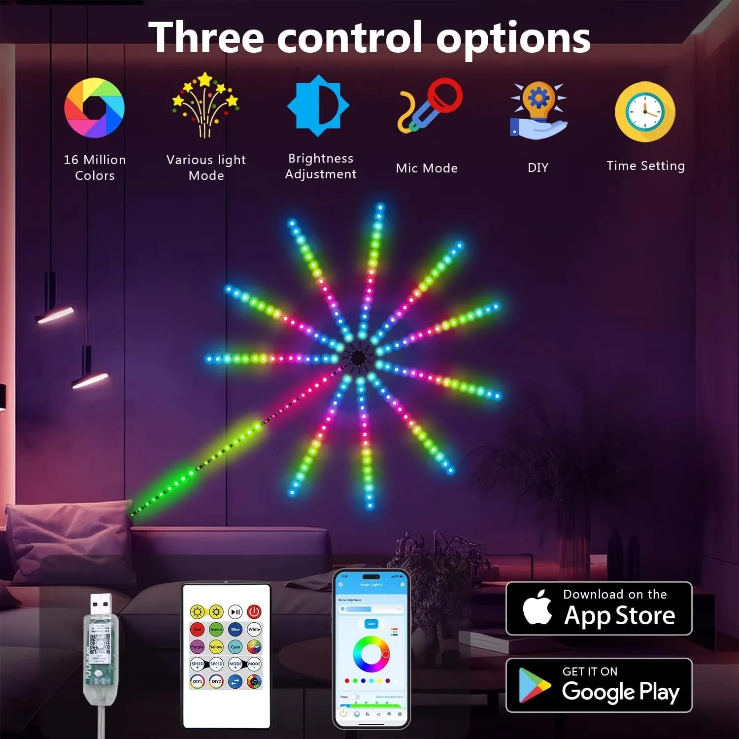 Flexible Intelligent LED Firework Lights Music-Enabled Remote Control for Christmas Parties Festivals Popular for Landscape