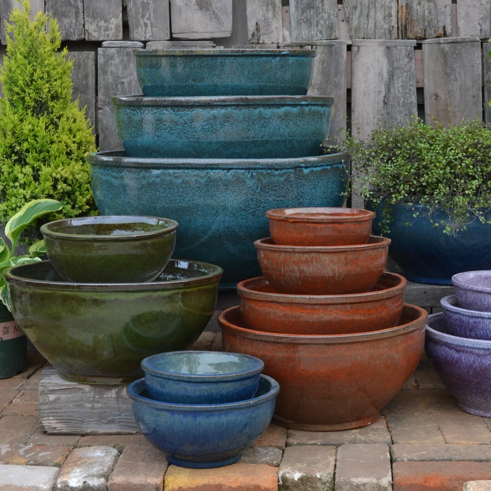 A Set of 6 New Design Colorful Ceramic Traditional Plant Outdoor Pot for  Shopping Mall