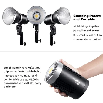 Godox ML60 Portable Studio LED Light Portrait Photography Fill Light 60W 5600K CRI96 TLCI97 16 Groups 32 Channels LCD Screen detail image