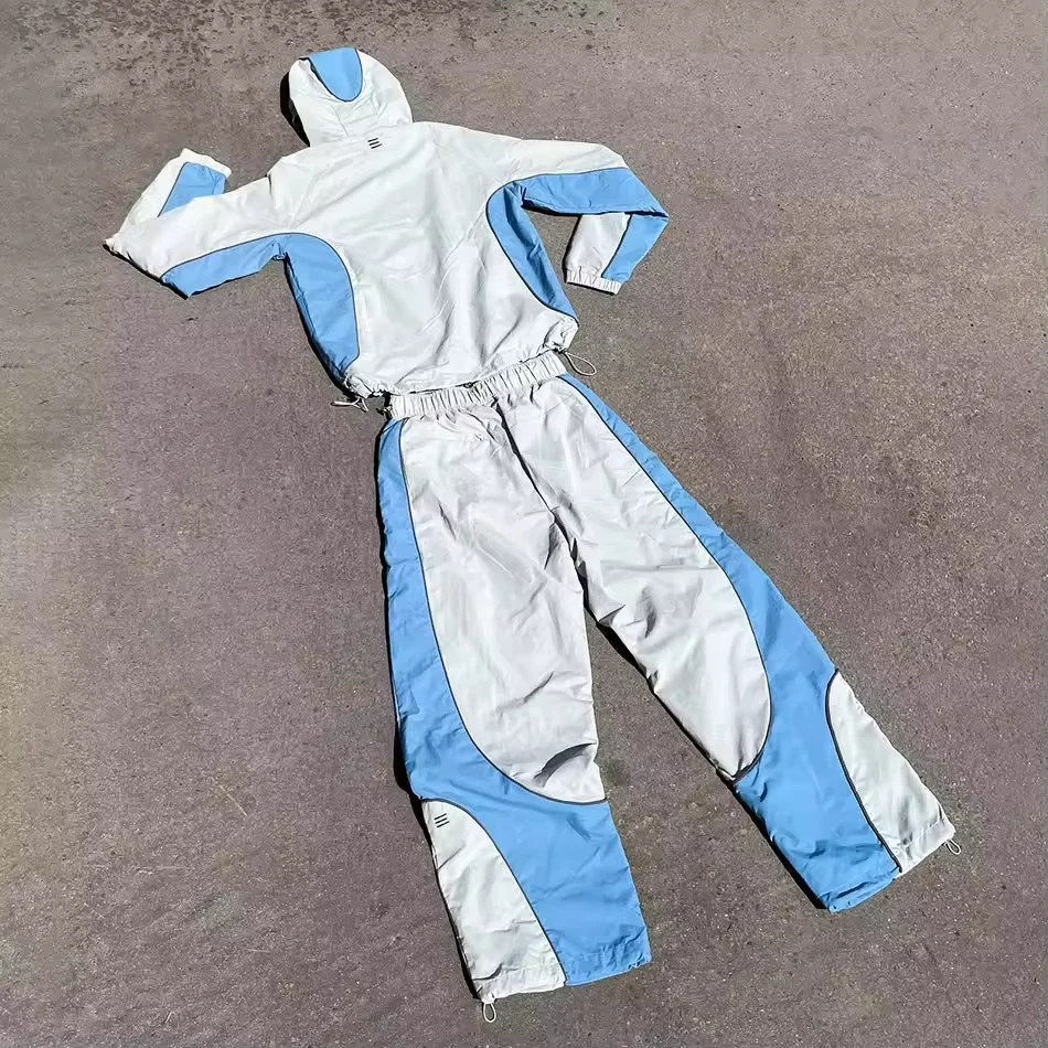 SALATI Custom Nylon Sweat Pant Windbreaker Tracksuits Men Color Block Jogger Set Zip Jacket Embroidery Print Sweatsuit gallery 6