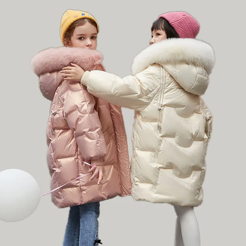 High Quality Children Hooded Padded Jacket Medium Long Kids Winter Outwear Thickened White Duck Down Teenage Down Coat for Girls
