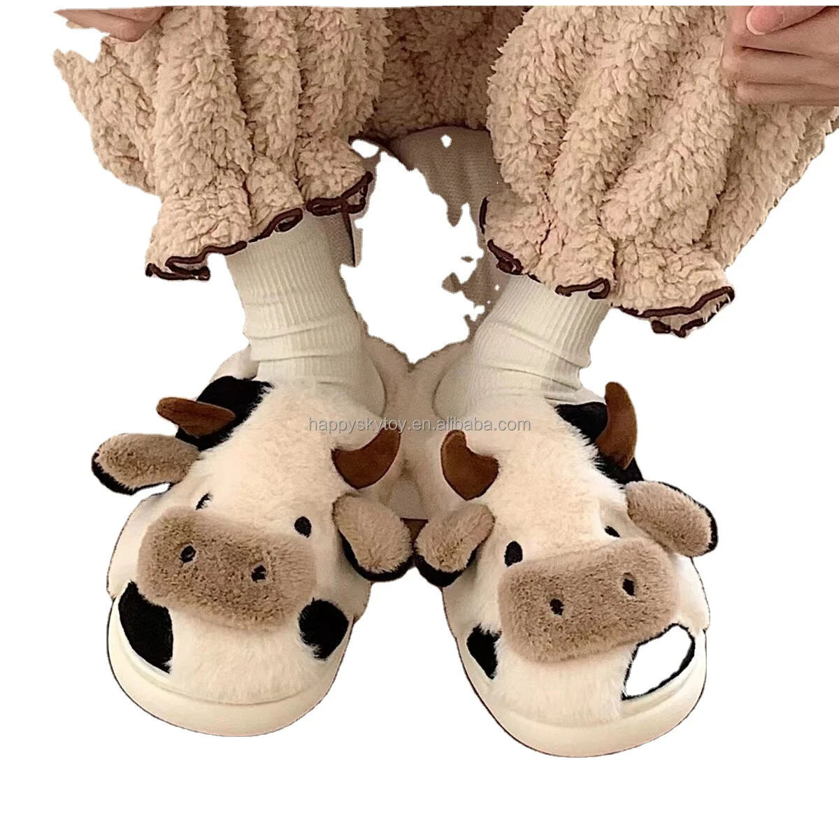 Hermosas pantuflas de animales, chanclas de dibujos animados bonitos,  pantuflas de vaca de felpa coloridas, venta al por mayor, pantuflas de  felpa
