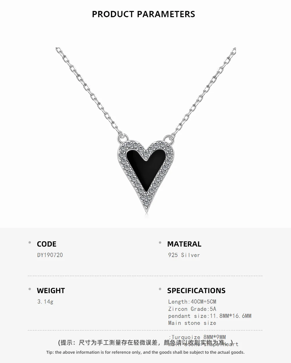 KAKODIY Matte Fine Jewelry 925 Sterling Silver Chain Blue Black Agate Necklace Pendant Cubic Zircon Zircon Heart Necklace for Women detail 1
