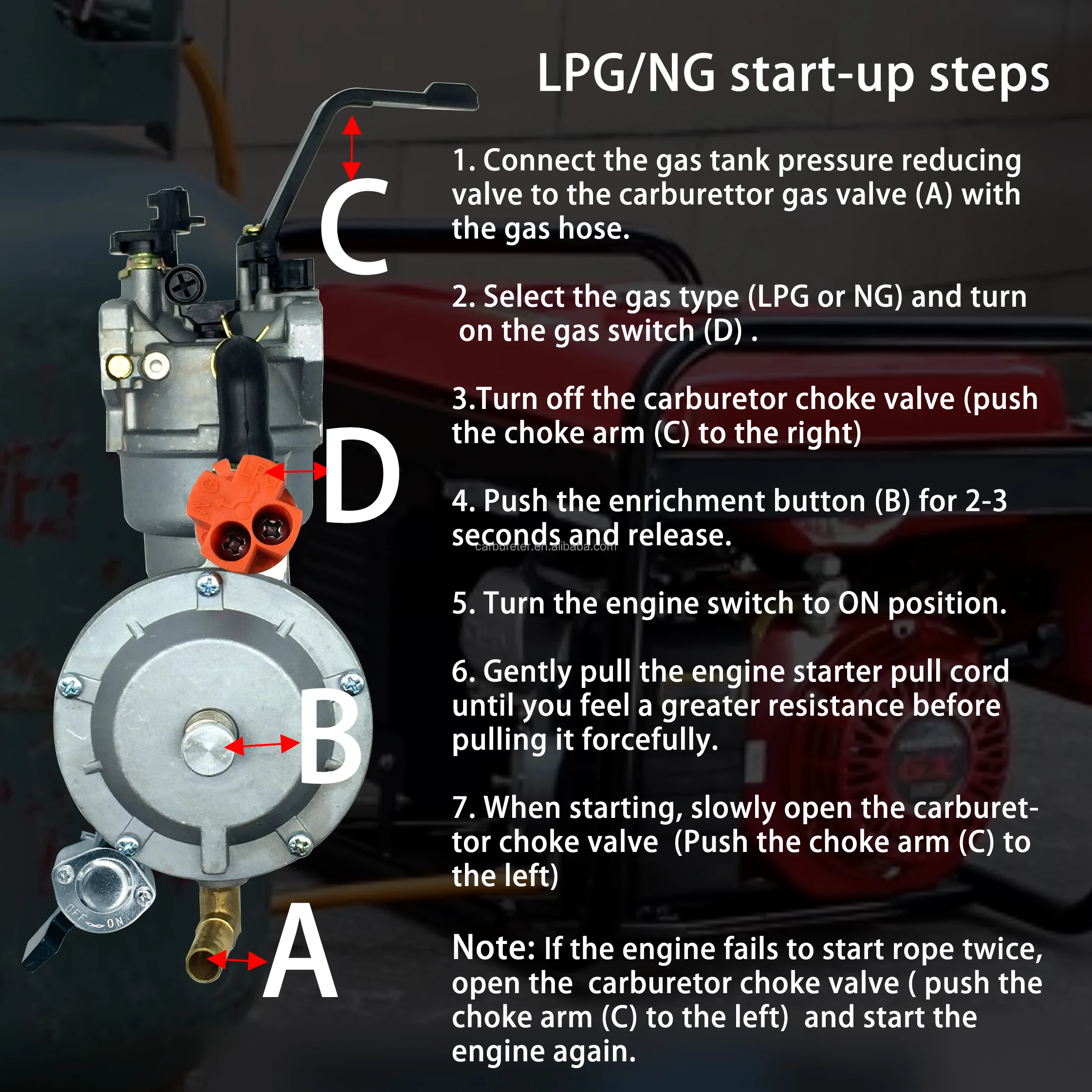 Gx160 Gx200 Dual Fuel Carburetor Lpg Ng Conversion Kit For Gx160 168