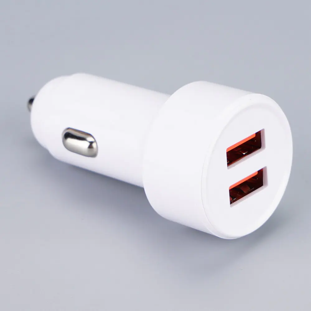  2 USB-A White Round Car charger DC12V-24V 4052