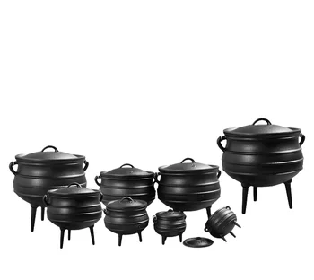 South Africa 3-Leg Cast Iron Potjie Pre-Seasoned Cast Iron Cauldron Bruntmor African Potjie Pot for Cookware Outdoor