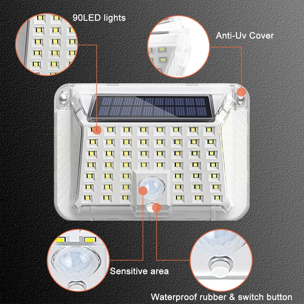 Energy Saving Waterproof 90 LED Solar Sensor Light Motion Sensor Wall Light Outdoor Garden