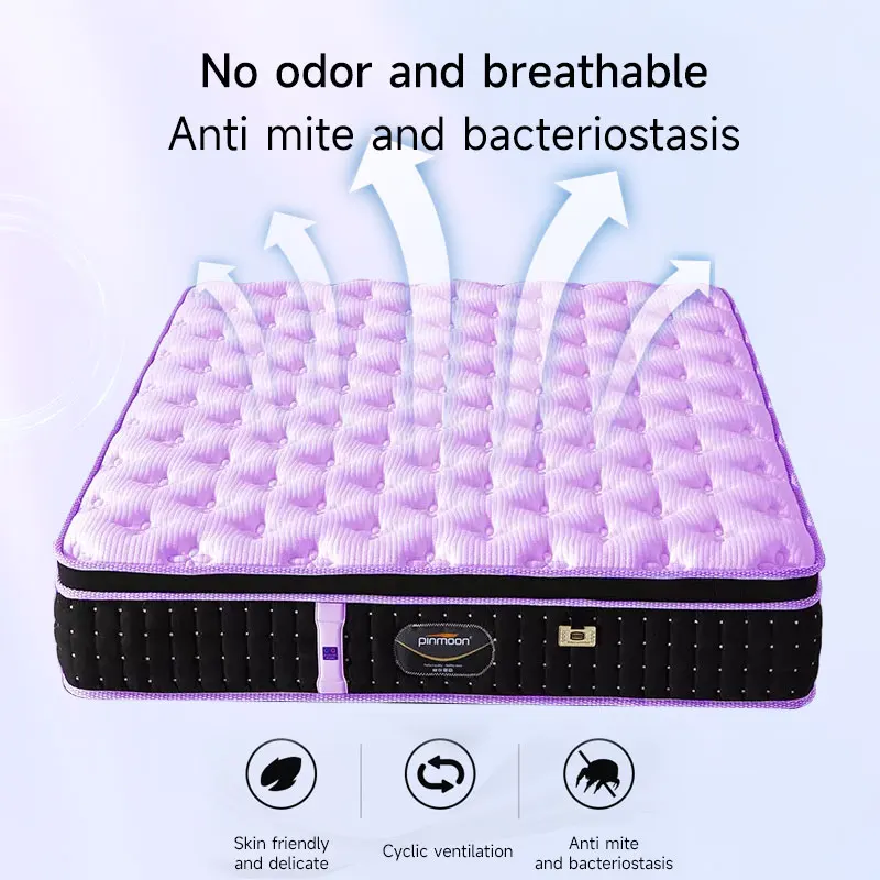 Rolled up Bed Mattress in a Box Purple Wholesale Queen Size Spring Memory Foam Bed Mattress Mattresses