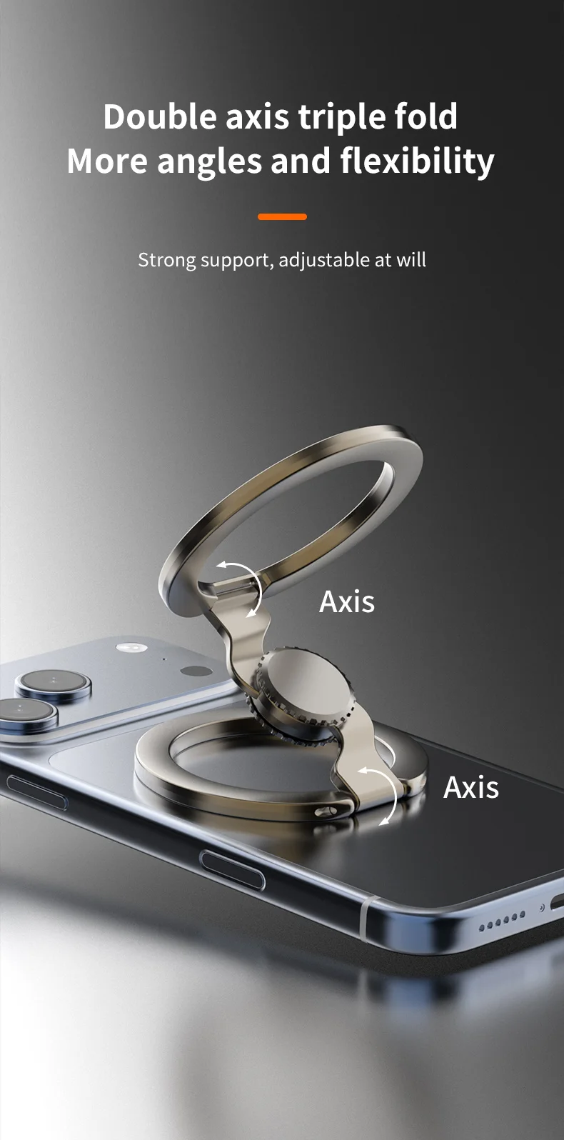 Fingertip Gyroscope Magnetic Phone Holder Fully Foldable Double Sided Stand with Kickstand for Smartphone