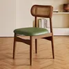 Noce massello - intreccio in rattan - pelle in microfibra verde