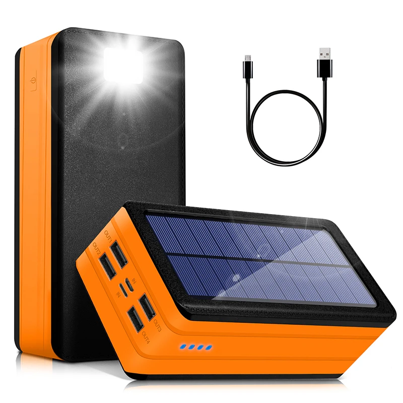 Fafeicy Solar Power Bank 50000 MAh Draagbare Oplader van Aluminiumlegering USB Noodaccu voor Kamperen en Reizen (ORANGE