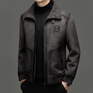 Latest Design Fur Lining Faux Leather Jacket Fashion Winter Thicken Warm Fake Sheepskin Coat Mens
