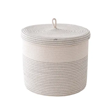 White Large Cotton Rope Laundry Basket Woven Blankets Basket Toy Storage Basket