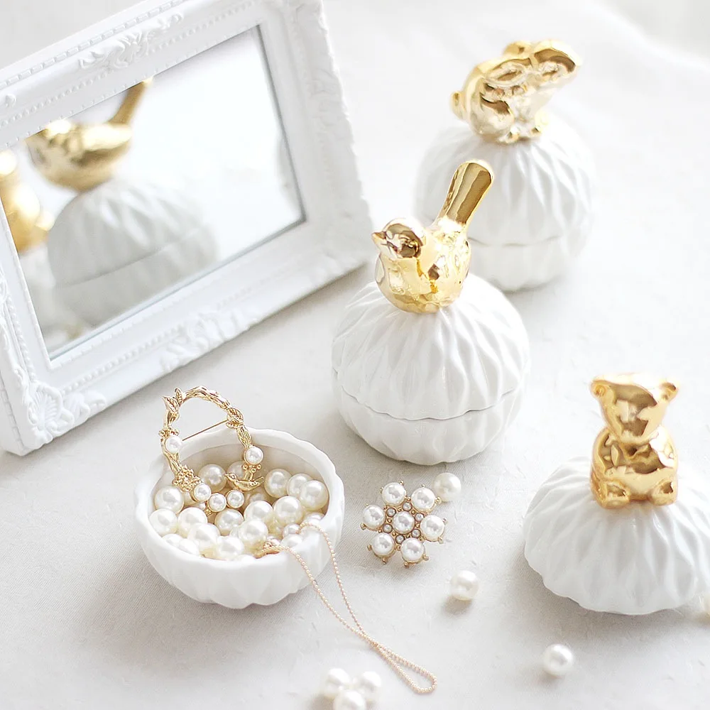 Скандинавская Золотая керамическая шкатулка для хранения ювелирных изделий в виде животных, ожерелье, кольцо, серьги, настольный мини-органайзер для макияжа