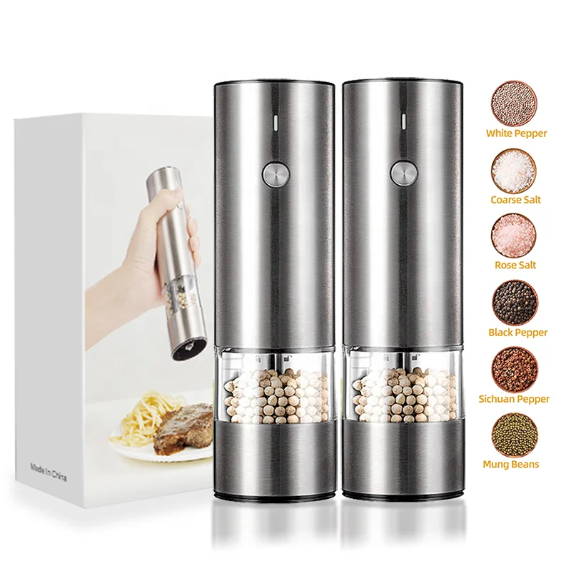 Salt and Pepper Grinder Set - Stainless Steel, with USB Type-C