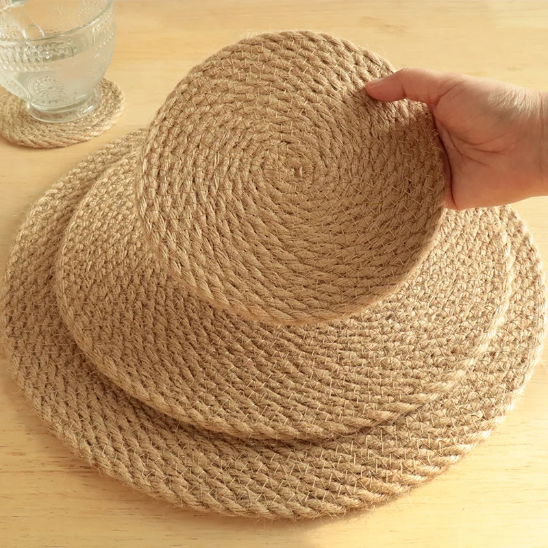Modern Linen Grass Insulation Mat Set Dining Table Placemat Straw Woven Coaster Home Mug Mat Factory Stock Support Dropshipping