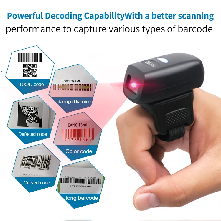 EDOO OEM ODM Best Price Cheap Portable Wearable Finger Ring Wireless 2.4G BT 1D 2D Handfree Barcode Scanner Reader
