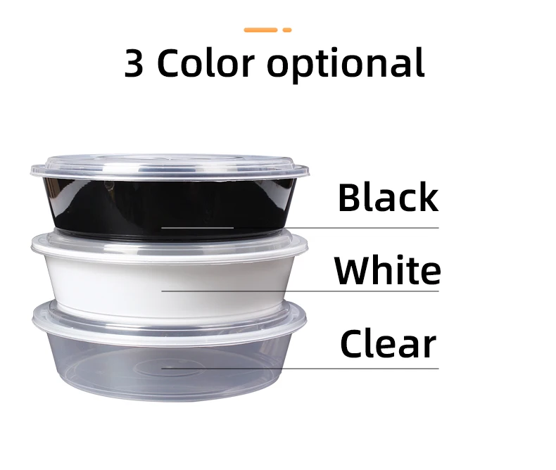 2000ml Pp Disposable Plastic Food Container With Raised Lid Box Clearblackwhite Microwave Meal 4768