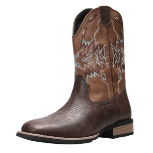 Western Cowboy Boots Fashionable Embroidered British Knight Chelsea Riding Leather Boots No Steel Toe Safety Shoes
