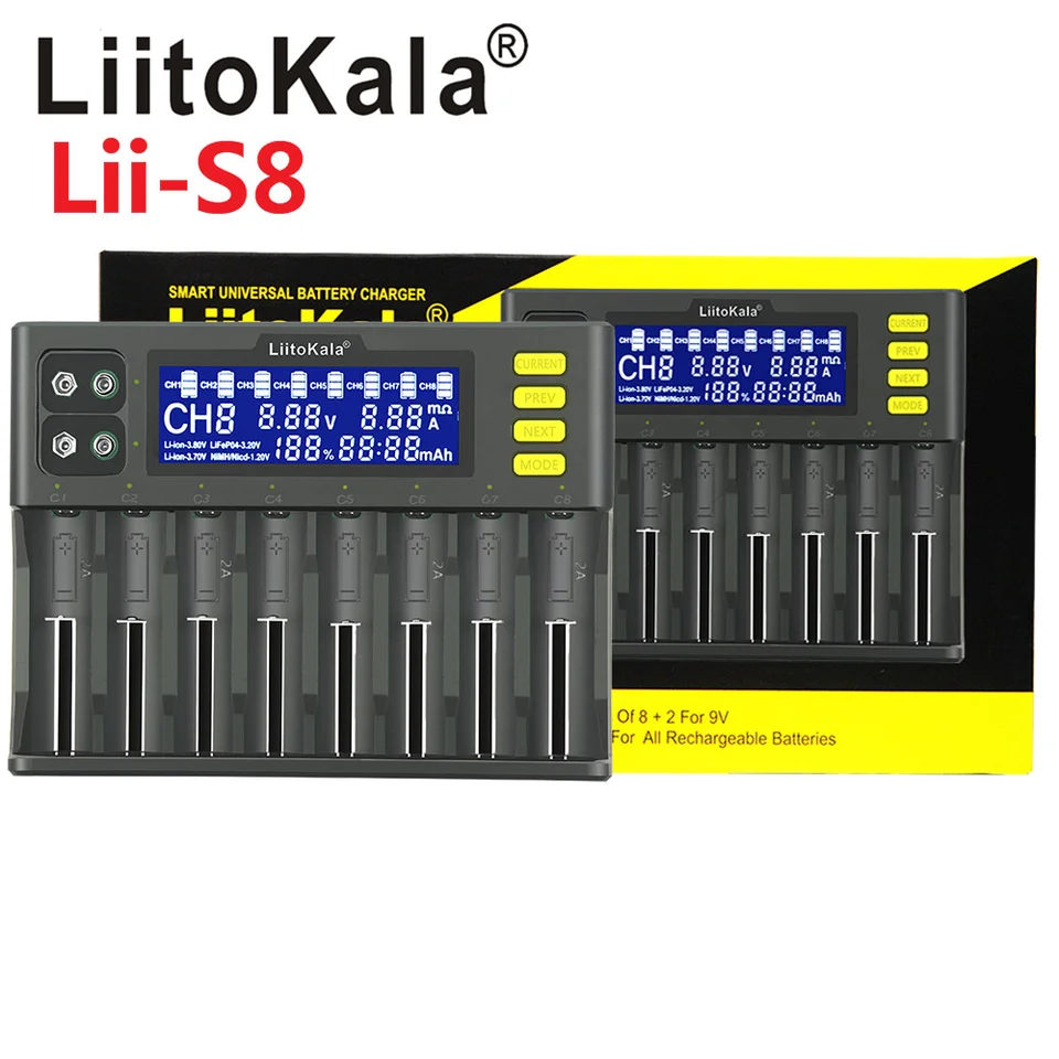 LiitoKala LII-S8 8 Bay Battery Charger for Li-ion, LiFePO4, NiMH