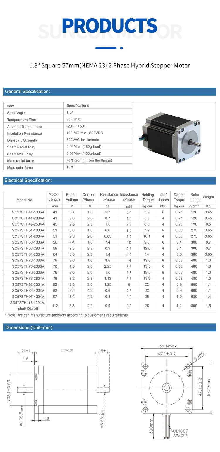 Suncor Motor Nema23 2 Phases Insulation B Class 1.2n.m Closed Loop