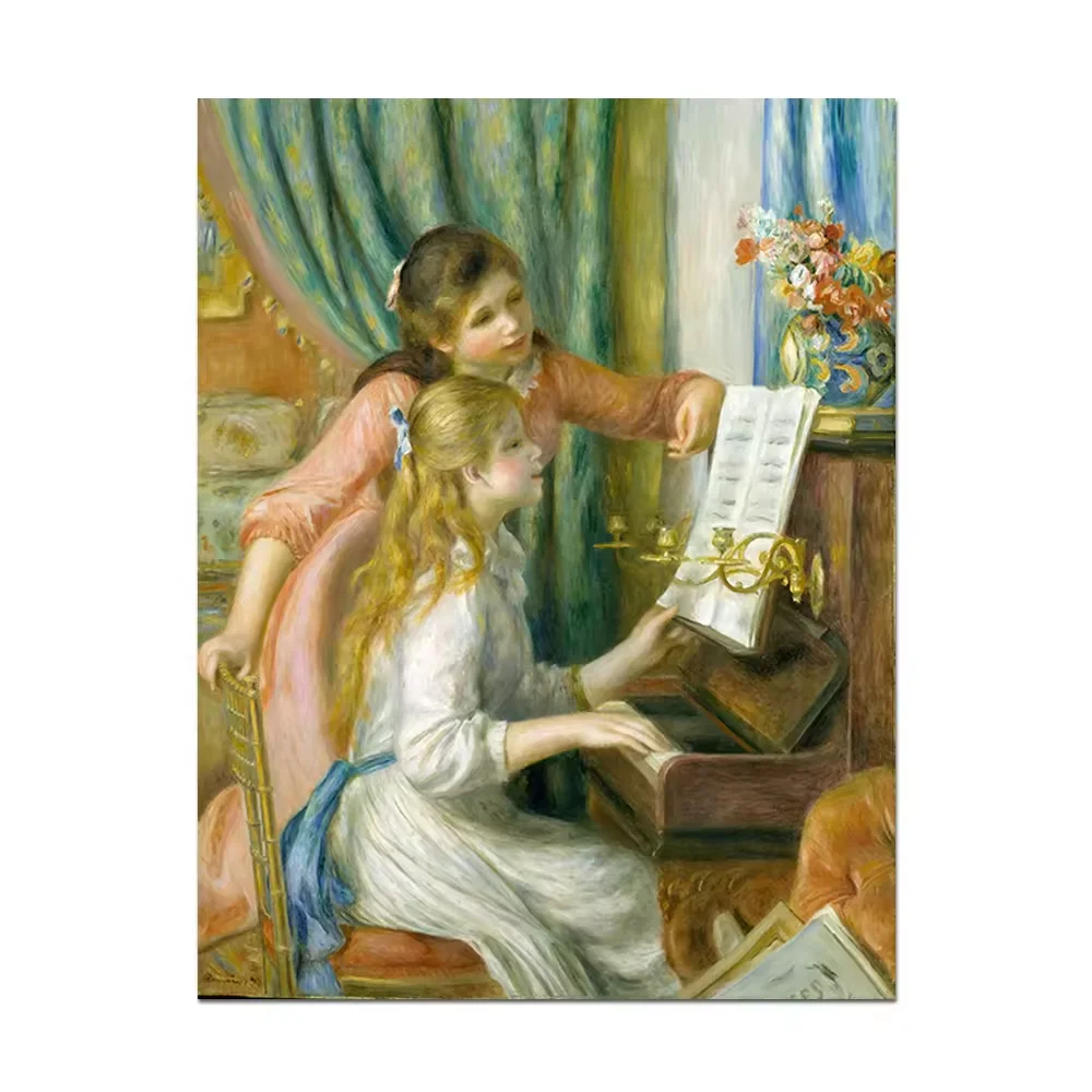 Reproduction Impressionism Style Young Two Girl Portrait Figure the Piano Auguste Renoir Handmade Oil Painting