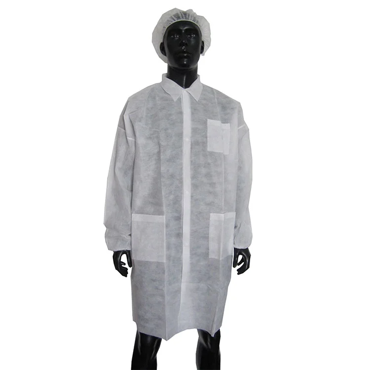 
white pp nonwoven lab coats disposable with 3 pockets 
