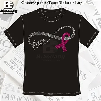 Creative Pink Ribbon Rhinestone Heat Transfer Design Custom Hope Heat-Applicable Rhinestone Sticker for Tshirts