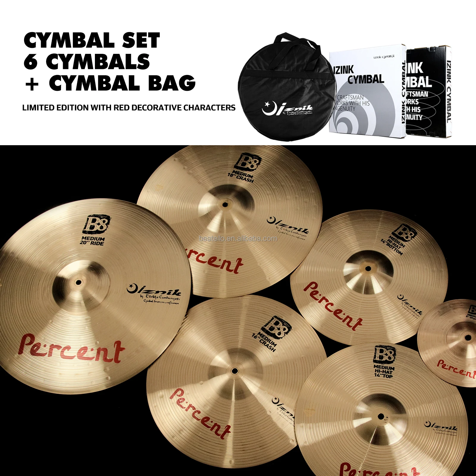 IZINK 6Pcs Handmade B20 Cymbal Set (6-20 inch) with Bag